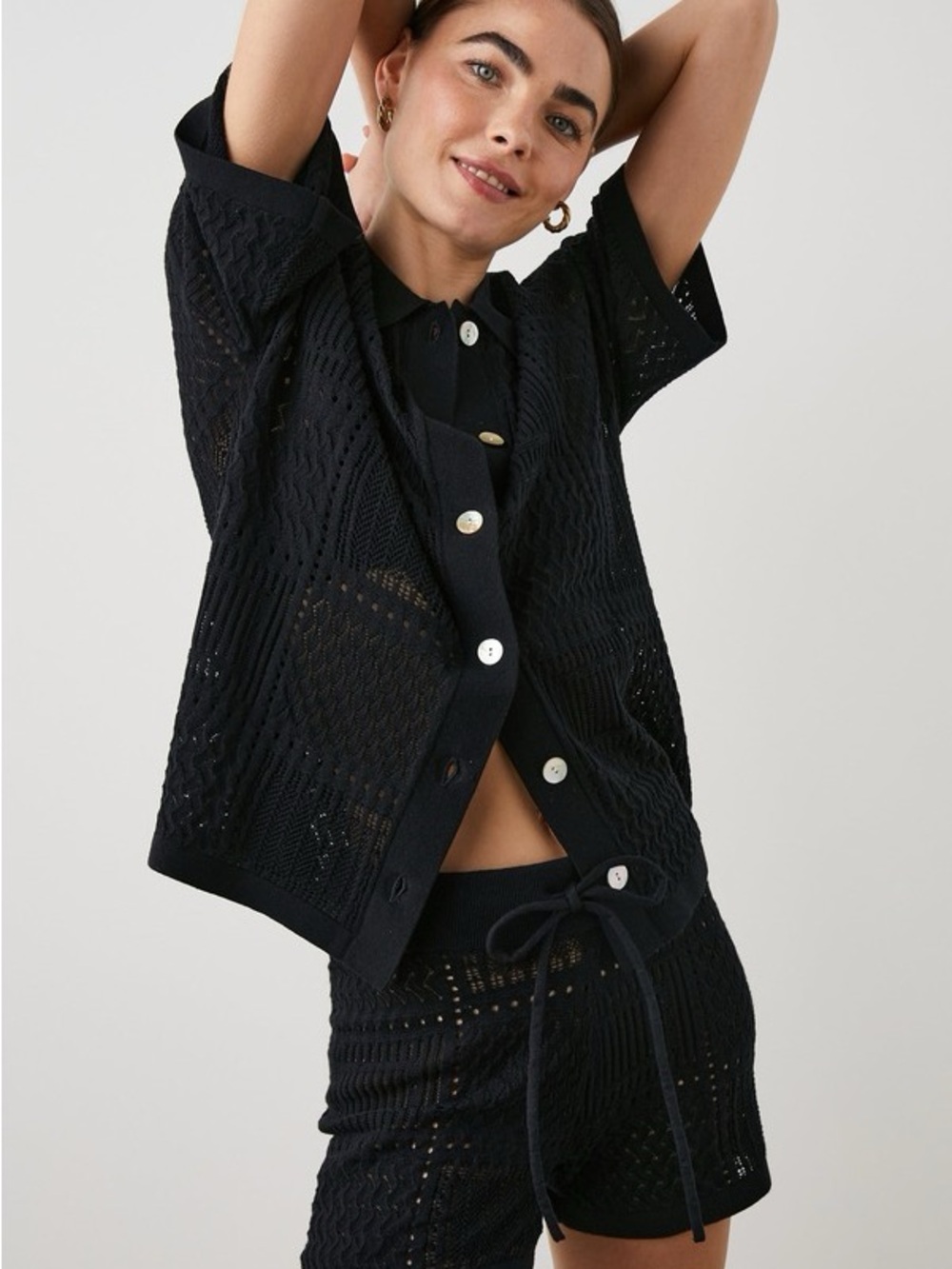 Rails Clemente Black Short-Sleeve Button-Front Knit Top